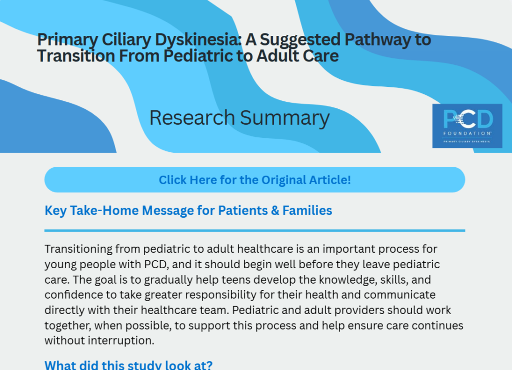 Primary Ciliary Dyskinesia: A Suggested Pathway to Transition From Pediatric to Adult Care